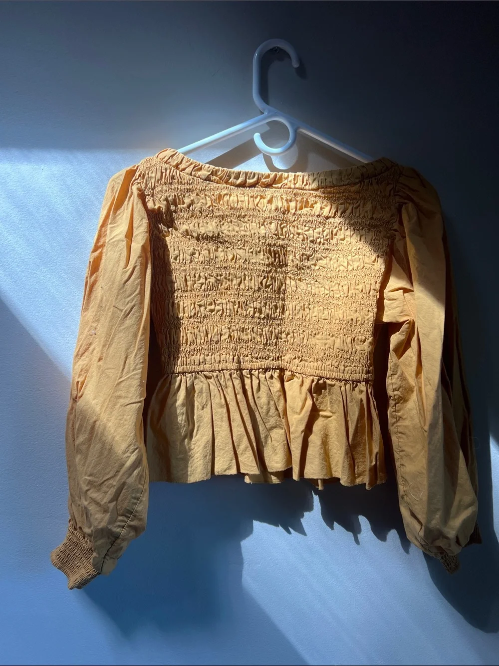 Free People Smocked Peplum Long-Sleeve Top — Mustard Yellow